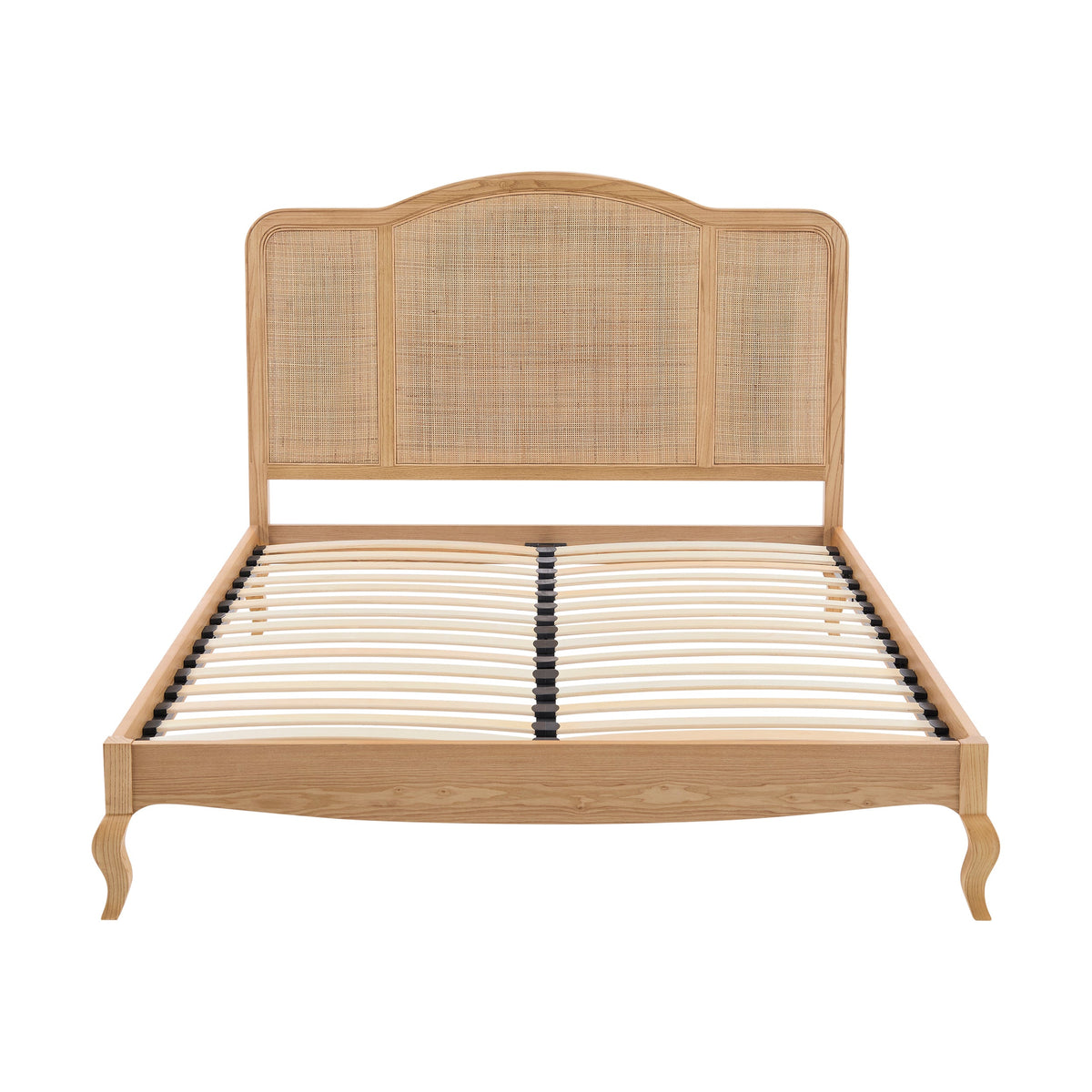 Annecy Natural Rattan Bed Frame with Sprung Slat Base and Curved Headboard