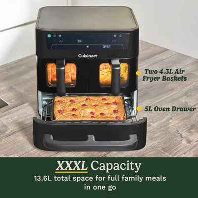 Tri Zone 13.6L Air Fryer Oven 3 Independent Cooking Zones PFAS-Free Black