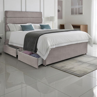 5ft King Size Divan Bed Set with Orthopaedic Mattress, 2 Storage Drawers and 26-Inch Headboard, Silver