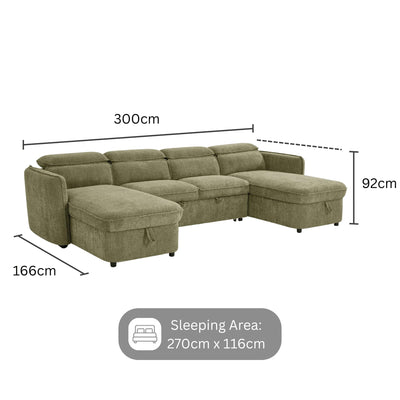 U-Shaped Corner Sofa Bed in Green Upholstery with 2-Person Delivery and In-Room Assembly