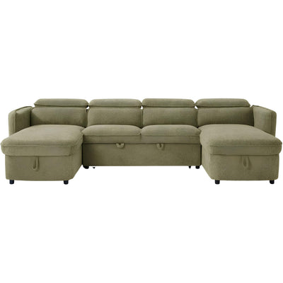 U-Shaped Corner Sofa Bed in Green Upholstery with 2-Person Delivery and In-Room Assembly