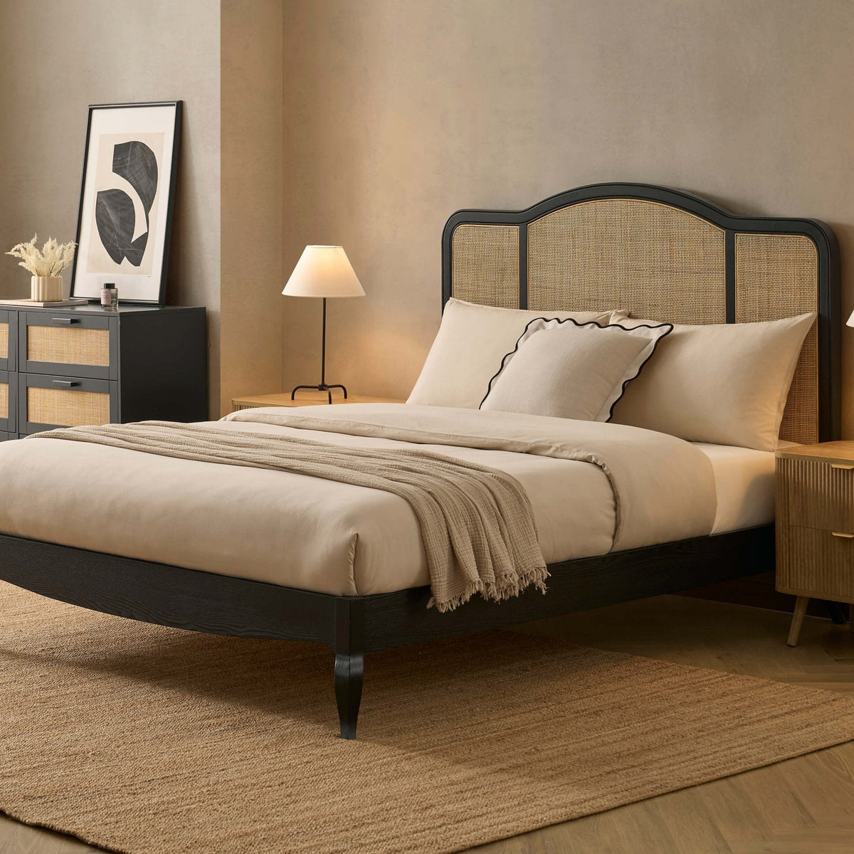 Annecy Rattan Bed Frame with Sprung Slat Base and Curved Headboard