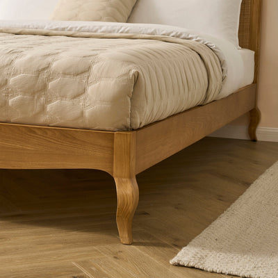 Annecy Natural Rattan Bed Frame with Sprung Slat Base and Curved Headboard