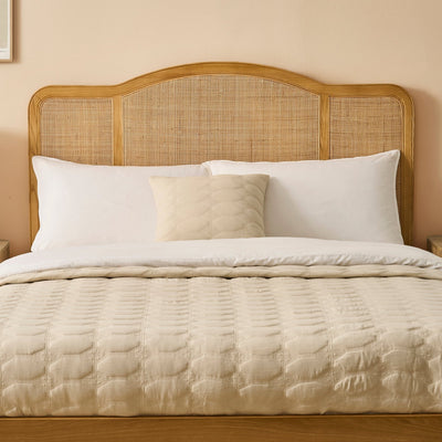 Annecy Natural Rattan Bed Frame with Sprung Slat Base and Curved Headboard